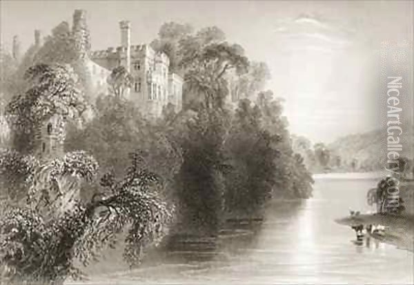 Lismore Castle, Lismore, County Waterford, Ireland Oil Painting - William Henry Bartlett