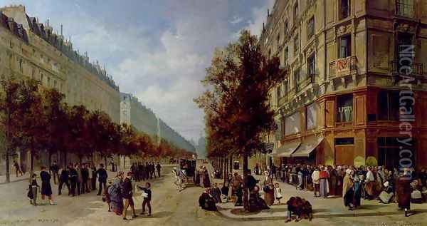 Siege of Paris Queueing at the Door of a Grocery Oil Painting - Jacques Guiaud