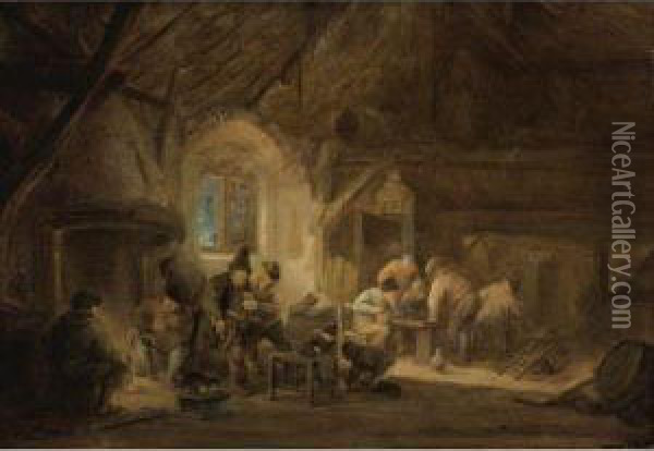 Rustic Interior With Peasants Drinking And Gaming Oil Painting - Isaack Jansz. van Ostade
