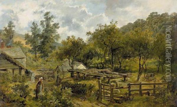 An Old Farm, Hessenford Oil Painting - David Bates