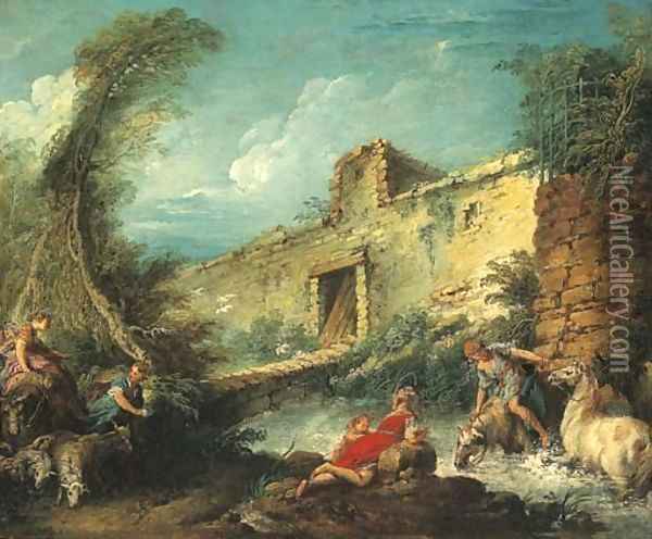 Le passage du gue Oil Painting - Francois Boucher