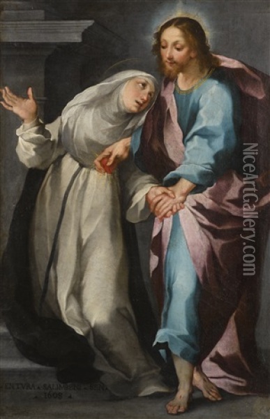 Christ Ravishing The Heart Of Saint Theresa Oil Painting - Ventura Salimbeni
