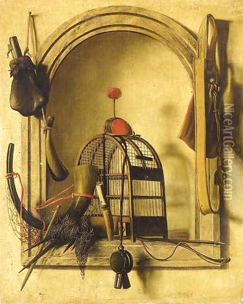 A trompe l'oeil of hunting equipment Oil Painting - Christopher Pierson