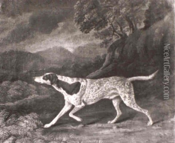A Liver And White Pointer In A Landscape Oil Painting - William Samuel Howitt