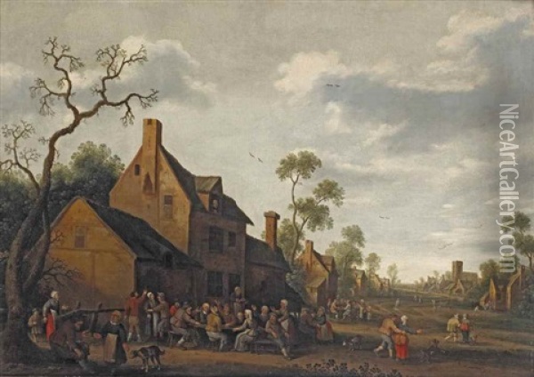 Peasants Making Merry Outside An Inn Oil Painting - Joost Cornelisz. Droochsloot