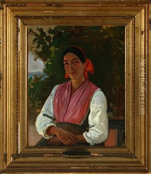Portrait Of An Italian Woman Oil Painting - Wilhelm Nicolai Marstrand