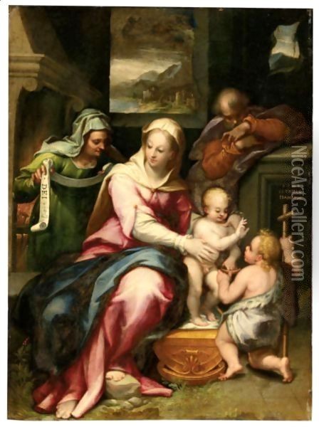 Sacra Famiglia Con Santa Elisabetta E San Giovannino Oil Painting - Denys Calvaert