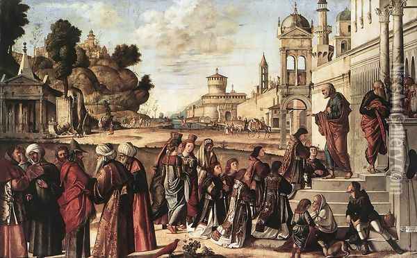 St Stephen is Consecrated Deacon 1511 Oil Painting - Vittore Carpaccio