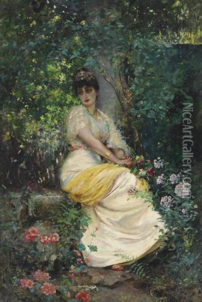 A Seat In The Shade Oil Painting - Edouard Frederic Wilhelm Richter