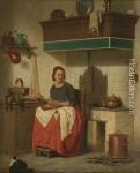 Woman In Interior Preparing A Meal Oil Painting - Charles Joseph Grips