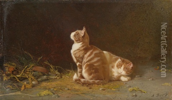 Zwei Katzen Oil Painting - Alexander (Aleksandr) Antonovich Rizzoni