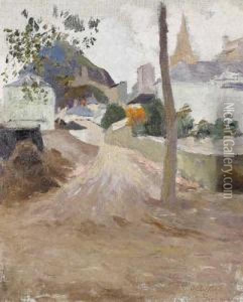 Avenue De La Gare In Sion Mit Blick Auf Den Tourbillon. Oil Painting - Otto Vautier