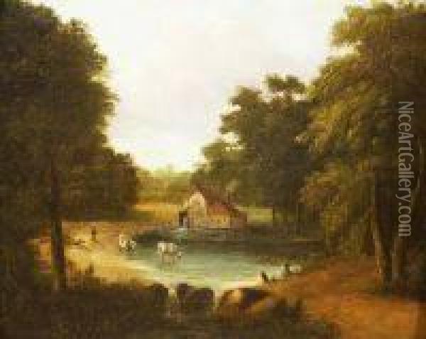 Cow Drinking From The Miller's Lake Oil Painting - Patrick, Peter Nasmyth