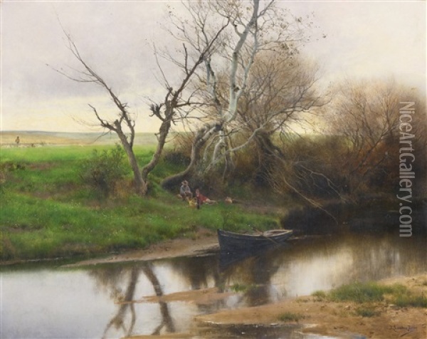 A Quiet Stretch Of River Oil Painting - Emilio Sanchez-Perrier