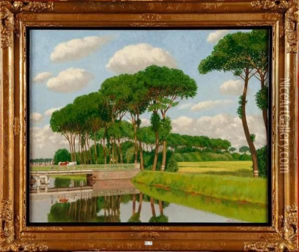 Canal En Flandre Oil Painting - Jef Leempoels