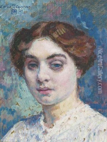 Portrat Von Mademoiselle Couvreur. Oil Painting - Theo van Rysselberghe