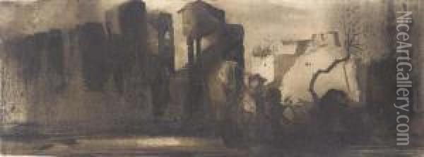 Ruins In An Imaginary Landscape Oil Painting - Victor Hugo