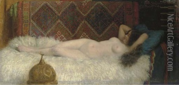 Nude On A Sofa Oil Painting - Fritz Steinmetz-Noris