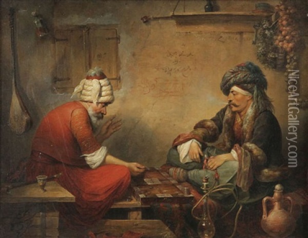 Joueurs Au Backgammon Dans Un Souk Oil Painting - Joseph Petzl