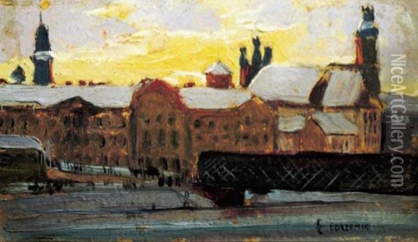Widok Na Stare Miasto Od Pragi Oil Painting - Otton Edward Borzemski