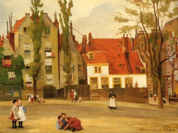 Playing Children On A Square In Amsterdam Oil Painting - Henriette Estella De Vries