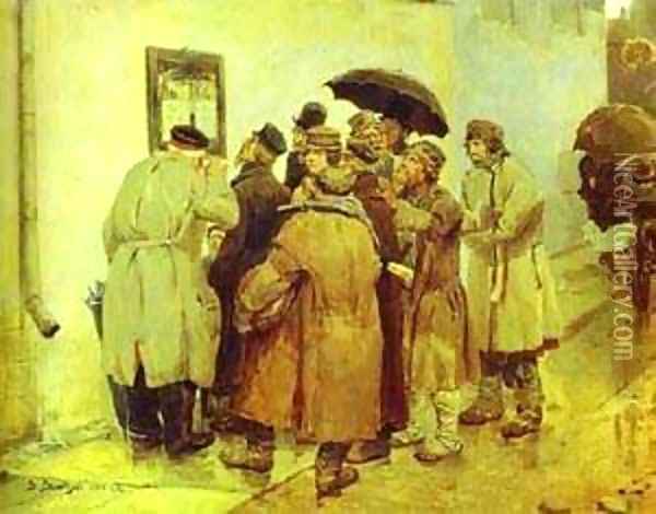 News From The Front 1878 Oil Painting - Viktor Vasnetsov