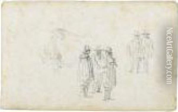 Two Groups Of Standing Men, And A Cow Oil Painting - Jan van Goyen