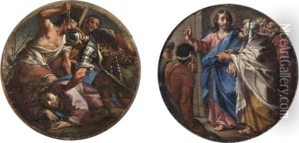Christ Carrying The Cross; And The Tribute Money Oil Painting - Bernardo Strozzi