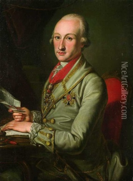 Kurfurst Karl Theodor Von Mannheim In Uniform Oil Painting - Johann Wilhelm Hoffnas
