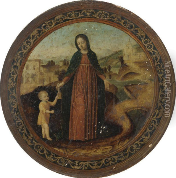The Virgin And Child In A Landscape Oil Painting - Ambrogio Stefano Di Borgognone