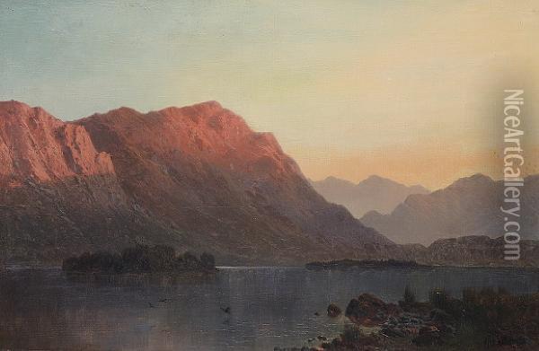 Sunset In The Highlands Oil Painting - Alfred de Breanski