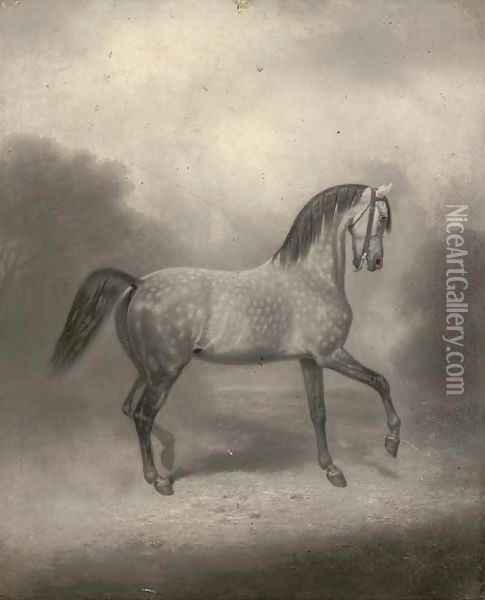 A dapple grey in a landscape; with four further horse studies Oil Painting - English School