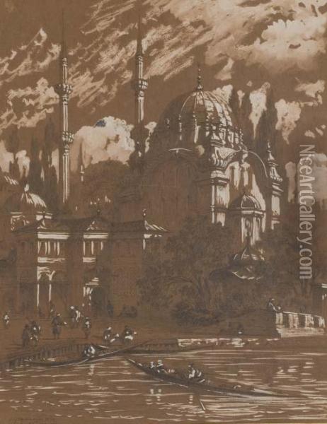 La Mosquee Du Dolmabahce A Constantinople Oil Painting - Eugene Napoleon Flandin