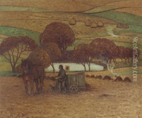 Landscape With Farmer Oil Painting - William Degouve de Nuncques