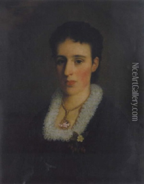 Portrait Einer Dame In Schwarzem Kleid Mit Spitzenruschenkragen Oil Painting - Josef Bueche