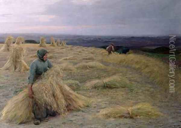 The Harvesters Svinklov Viildemosen Jutland Oil Painting - Knud Larsen
