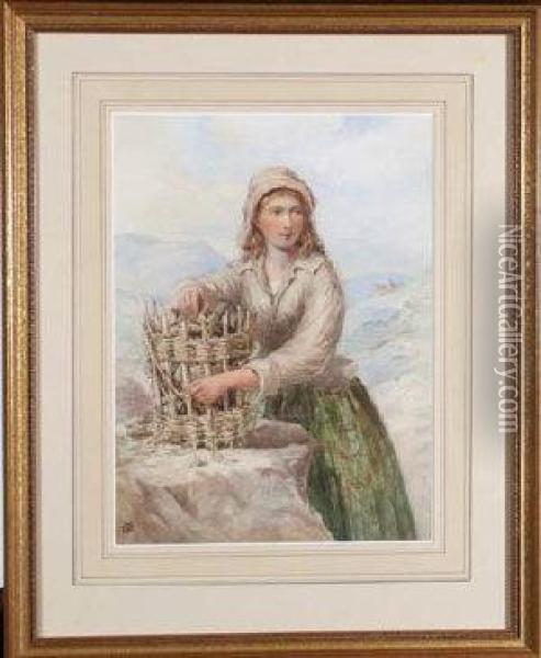 A Young Woman Holding A Wicker Basket Oil Painting - William Charles