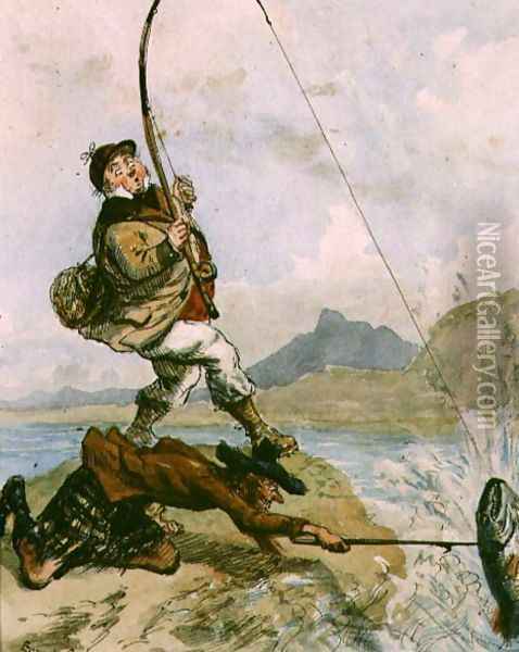 Mr Lovejoys Holiday Trip to the Highlands Salmon Trout Fishing Oil Painting - Ernest Henry Griset