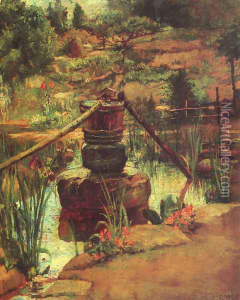 The Fountain in Our Garden at Nikko Oil Painting - John La Farge