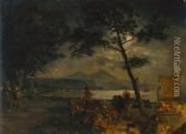 Nachtliche Strassenszene Am Golf Von Neapel Oil Painting - Oswald Achenbach