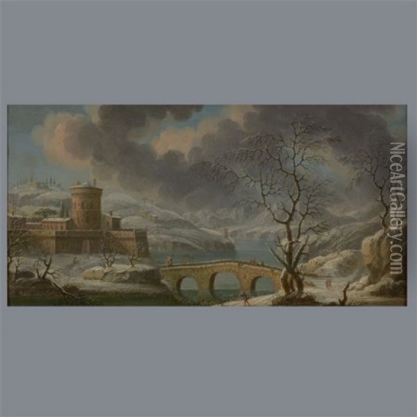 Winter River Landscape Oil Painting - Daniel van Heil