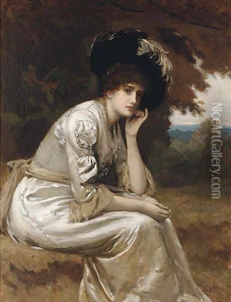 A thoughtful moment Oil Painting - William Oliver