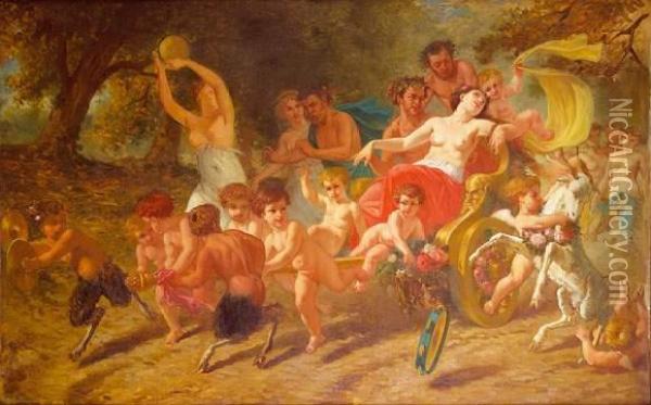 Faunes Et Putti Tirant Le Char Du Desir, Circa 1869 Oil Painting - Pierre Eugene Lacoste
