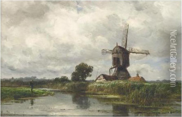 An Angler Near A Wind Mill Oil Painting - Jan Willem Van Borselen