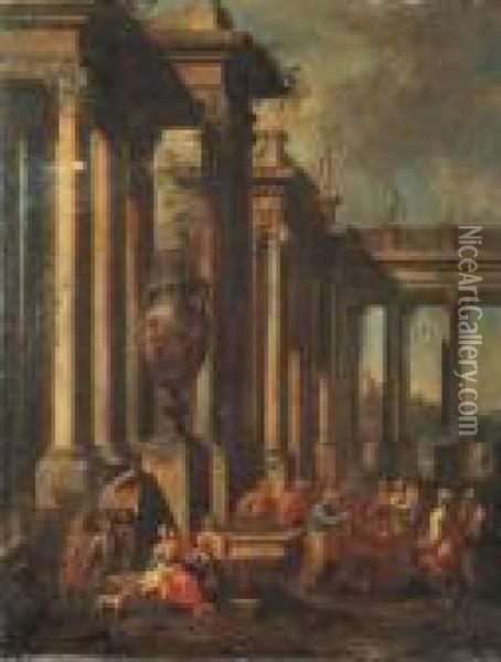 San Pietro Apostolo Battezza Il Centurione Cornelio Oil Painting - Giovanni Niccolo Servandoni