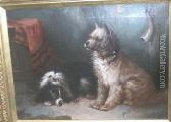 Interiorwith Two Dogs Oil Painting - George Armfield
