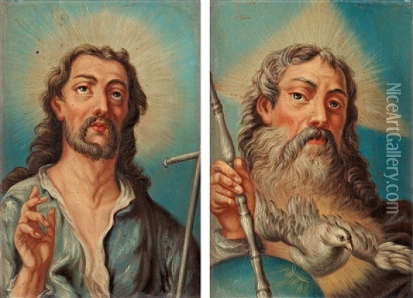 Salvator Mundi And The Trinity (pair) Oil Painting - Guillaume Thomas Raphael Taraval