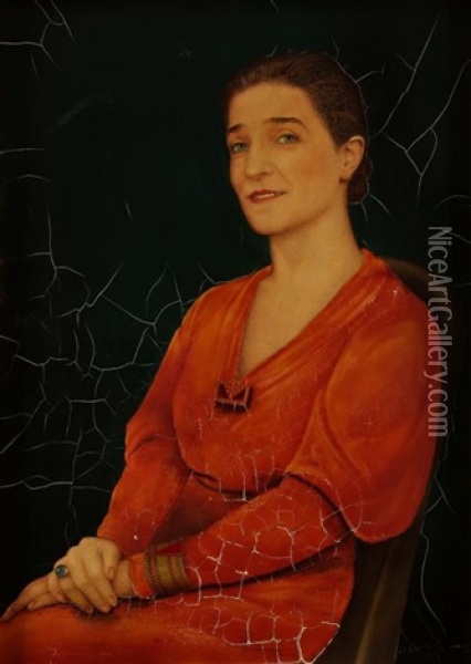 Portrait De Madame Marguerite Raspail Oil Painting - Jean Dunand