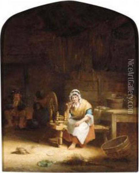 Lady Smoking A Pipe Oil Painting - Condy, Nicholas Matthews