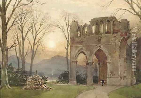 Sir Walter Scott's grave, Dryburgh Abbey Oil Painting - Tom Scott